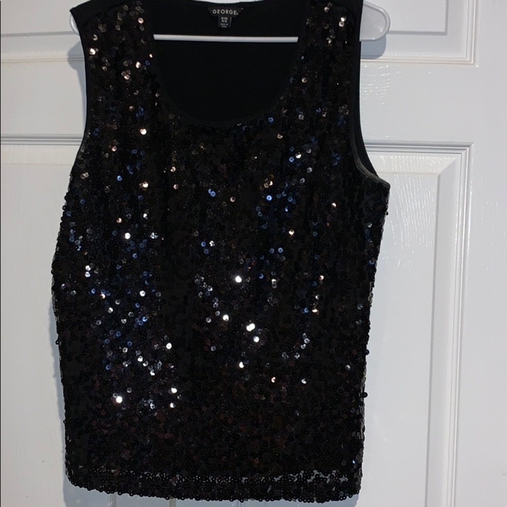 Black Sequin Layer On Front 100% Polyester Top - image 1